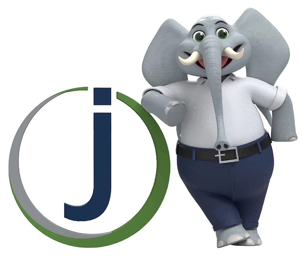 elephant graphic with a j logo