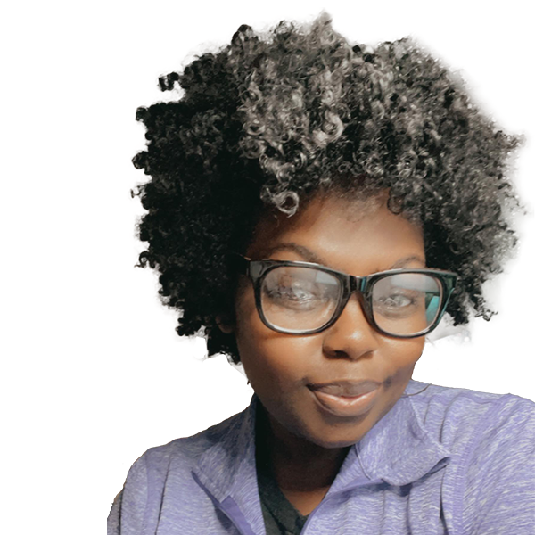 woman wearing glasses, smiling